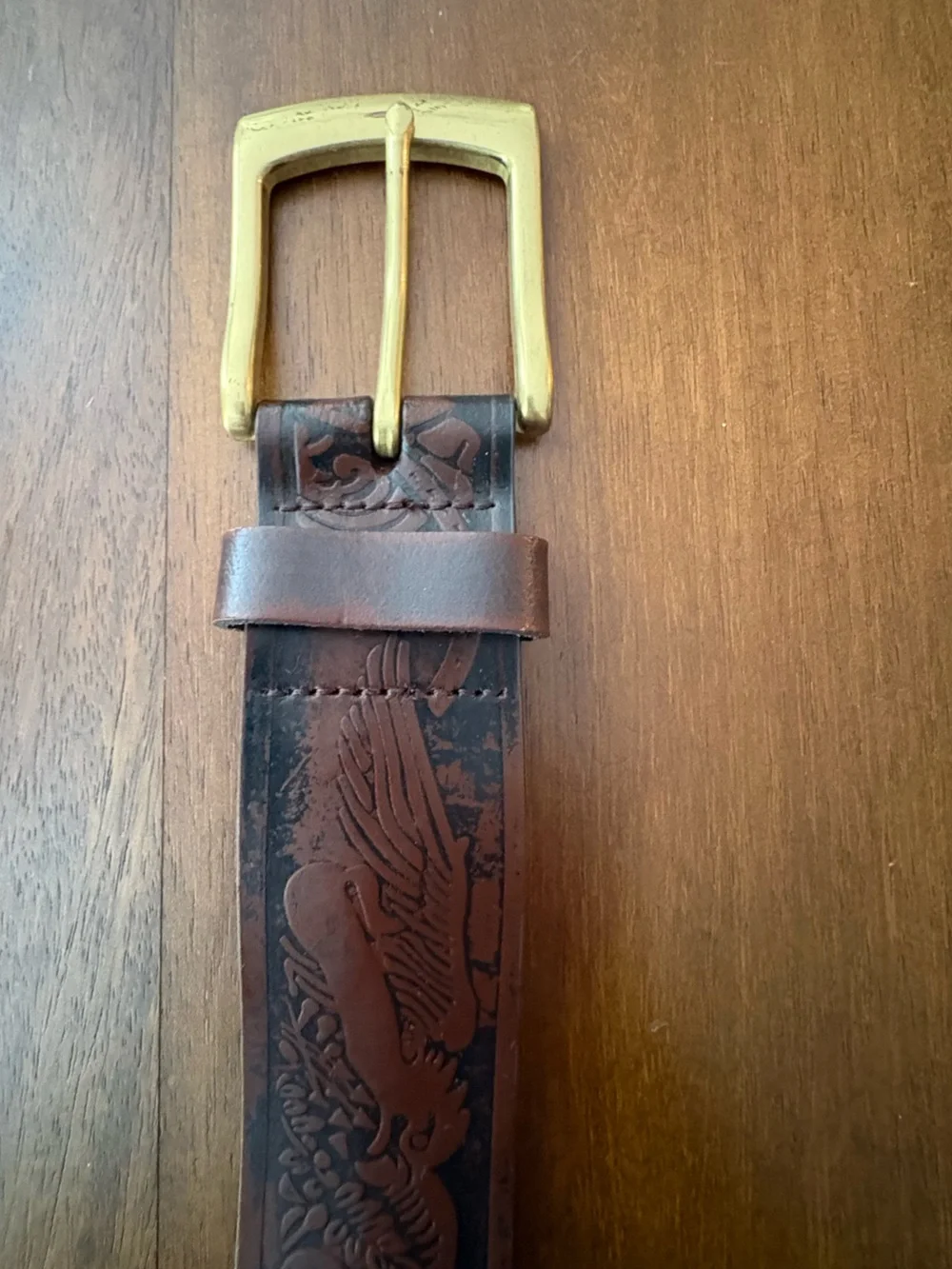 WRANGLER Embossed Eagle Pattern Leather Men’s Belt Brass-toned Buckle Sz 40/100